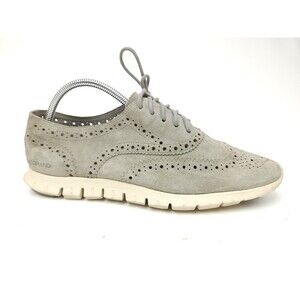 Cole Haan ZEROGRAND Wingtip Oxford Shoes Womens 9 B Gray Suede Lace Up D44059